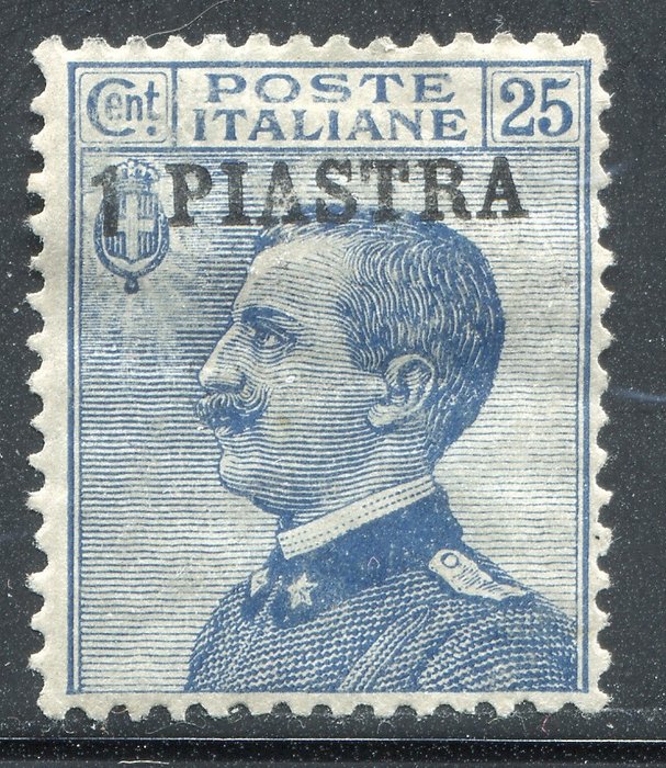 Levante (italienische Postämter von 1874 bis 1923) 1908 - Costantinopoli: 1. Lokalausgabe Victor-Emmanuel III: 1p auf 25c Azzurro - Sassone n 4