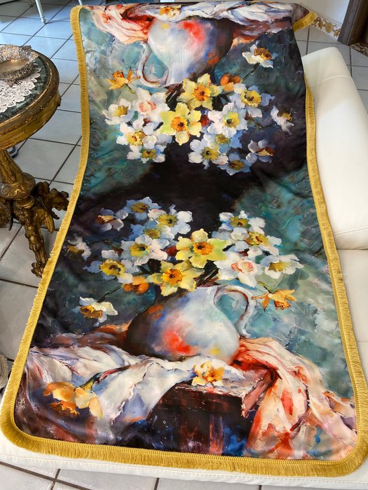 san leucio - elegante xadrez floral de seda damasco - Têxtil  - 185 cm - 95 cm