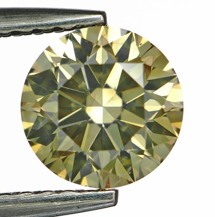 钻石 - 1.10 ct - 圆形明亮式 - Natural Fancy Vivid Yellowish Brown  - No Reserve - SI1 微内含一级