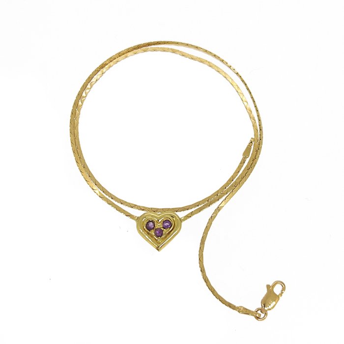 Necklace with pendant - 18 kt. Yellow gold -  0.09ct. tw. Amethyst