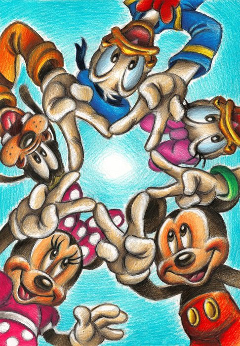 Joan Vizcarra - Disney Friends Forever: Mickey, Minnie, Donald, Daisy and Goofy - Fine Art Giclée - Hand Signed