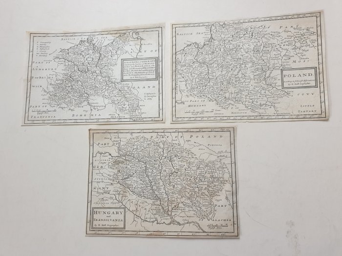 Europa, Karta - Polen / Tyskland / Ungern; Herman Moll - 3 maps of Poland / Hungary and Transilvania / The North East Part of Germany - 1701-1720