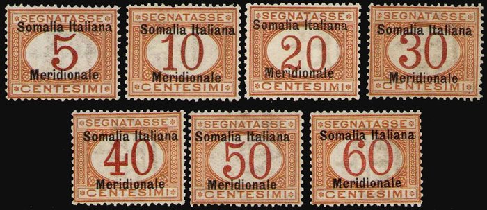 Italienisch-Somalia 1906 - Steuermarken auf 2 Zeilen aufgedruckt, 7 beglaubigte Werte - Sassone 1/7
