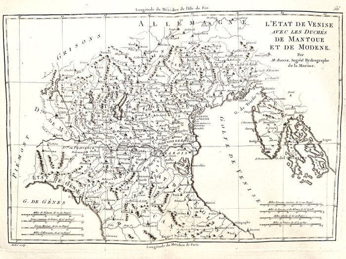 Olaszország, Térkép - Velence, Trieszt, Rimini, Genova; Rigobert Bonne - L'état de Venise avec les duchés de Mantoue et de Modene - 1781-1800