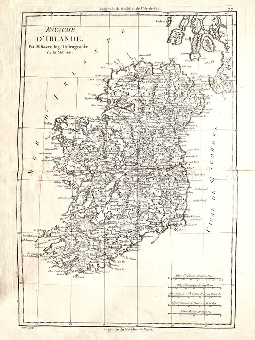 Irlanda, Mapa - Irlanda del Norte, Reino Unido, Dublín; Rigobert Bonne - Royaume d'Irlande - 1781-1800