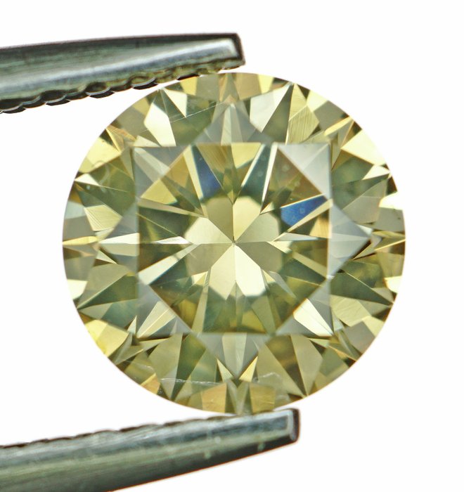 鑽石 - 1.03 ct - 圓形明亮式 - Natural Fancy Vivid Greenish Brown  - No Reserve - SI1
