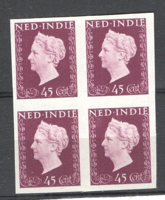 Ολλανδικές Ανατολικές Ινδίες 1948 - Wilhelmina 45 cents αδιάτρητο proof στο μπλοκ των 4 - NVPH 341