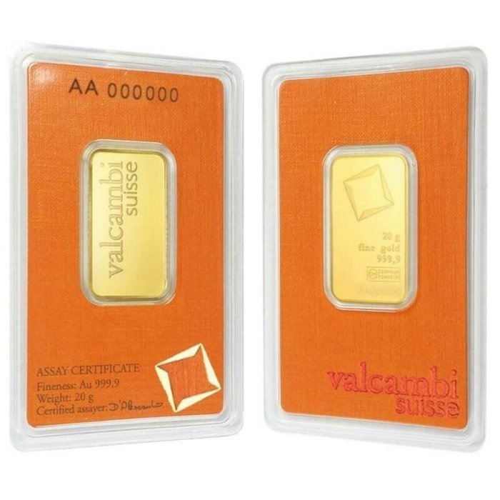 20 gramas - Ouro - Valcambi - Barra de Ouro de 20 Gramas Valcambi Certificada LBMA