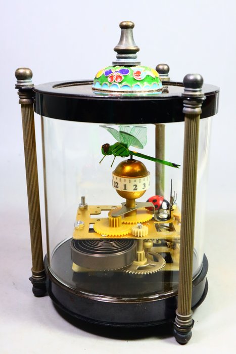 Libelle. Mechanische Marienkäfer-Uhr mit Cloisonné-Dach -   Messing - 2000-2010