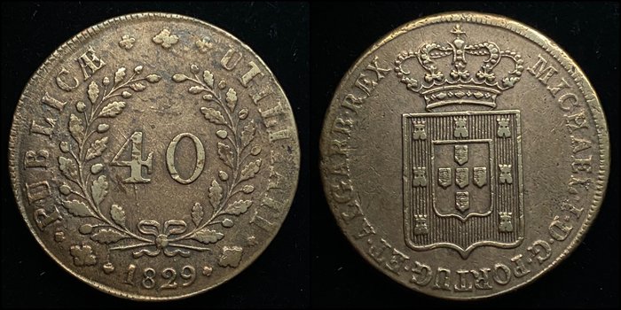 Portugalia. D. Miguel I (1828-1834). 40 Reis 1829  (Bez ceny minimalnej
)