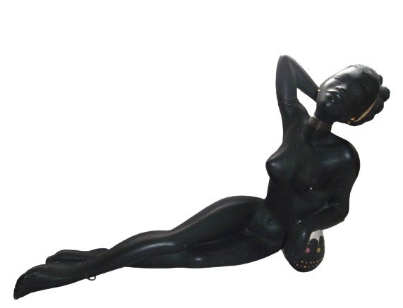 雕刻, femme noire - 30 cm - 陶瓷, 52公分 - 1950