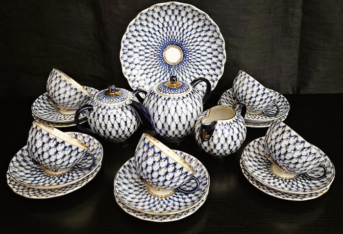 Lomonosov Imperial Porcelain Factory - 整套茶具 - Cobalt Net - 瓷器