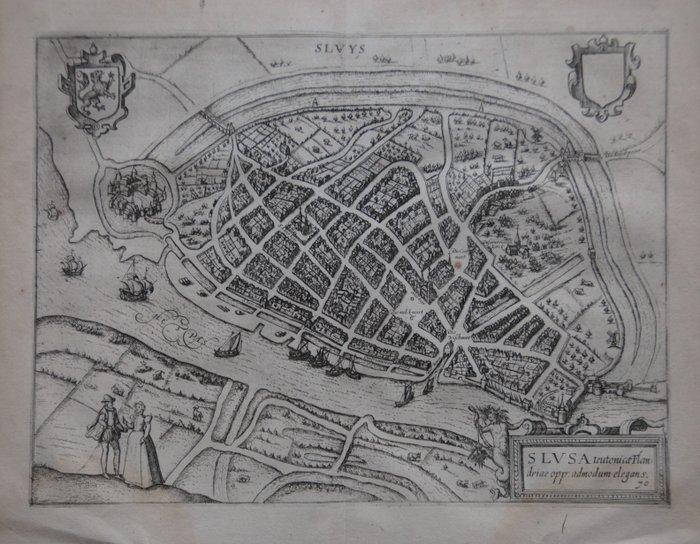 Niederlande, Stadtplan - Sperren; L. Guicciardini - Sluys - 1601-1620