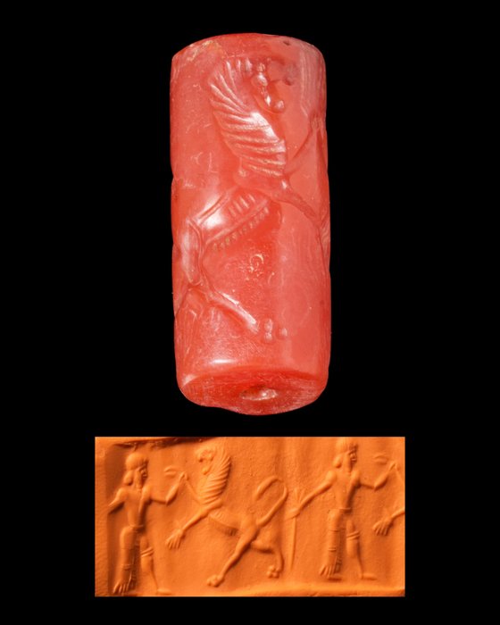 美索不达米亚/巴比伦 罕见的红石圆柱印章  (没有保留价)