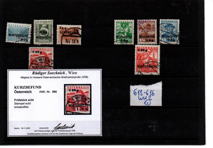 Østerrike 1933/1935 - Winterhlife 1 og 2 stemplet ett sett med sertifikat - Katalognummer 563-566  613-616