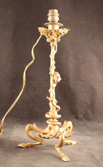 Lampvoet met muis en slang - Lampe - Bronze