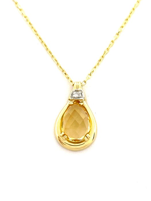 Zonder Minimumprijs - 0.75 ct Citrine - Diamant - Ketting met hanger Geel goud 