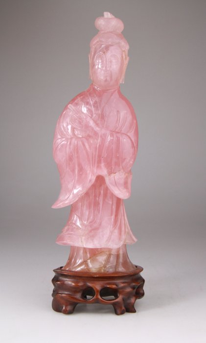 Chinese Carved Quartz Rose Sculpture Statue Kwanyin Statue Chine - 蔷薇石英 - 中国
