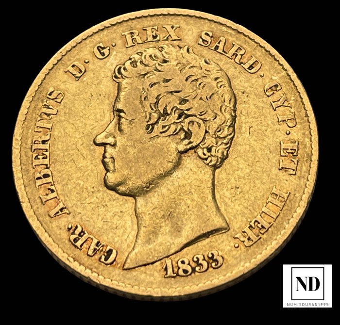 Italien, kungariket Italien. Carlo Alberto di Savoia (1831-1849). 20 Lire 1833 - Italia