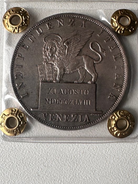 意大利，威尼斯临时政府. 5 Lire 1848  (没有保留价)