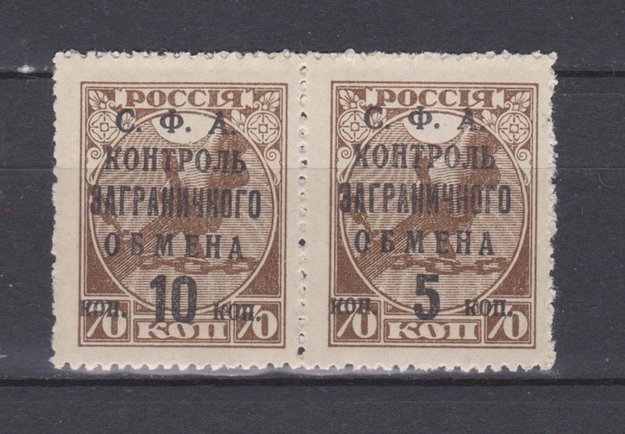 Soviet Union 1932/1933 - Pair of stamps 5 k./10 k. "S.F.A. control of foreign exchange" - Zagorsk pair PE 20/PE 21