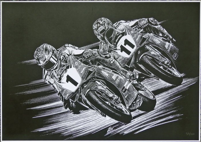 #1 Carl Fogarty #11 Troy Corser Ducati 996 SPS/F - Artwork by Diederick De Vries - Limited Edition 32/100