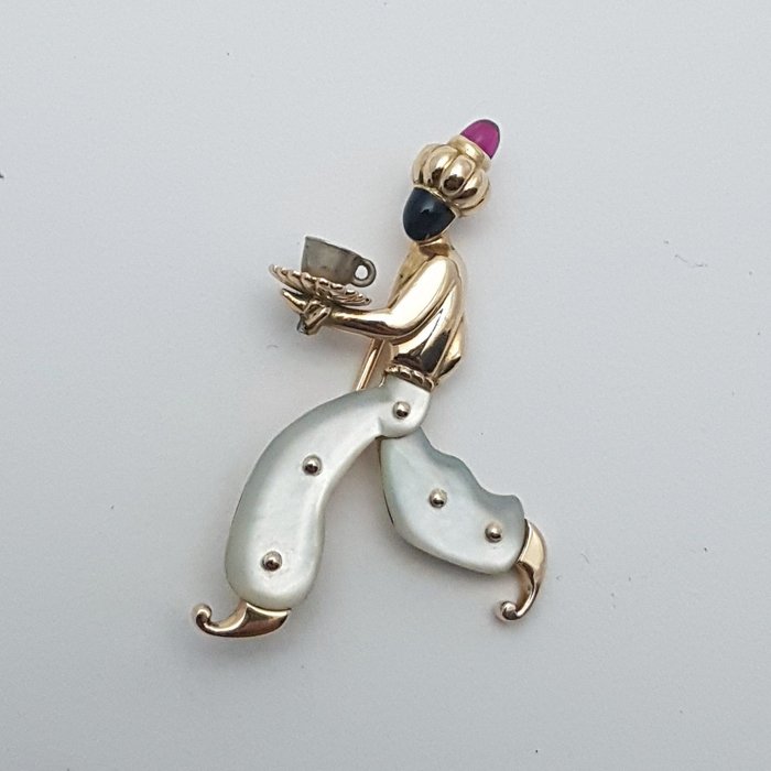 No Reserve Price - Art Deco Robijn(Getest), Onyx, Parelmoer - Ring - 14 kt. Rose gold, White gold 