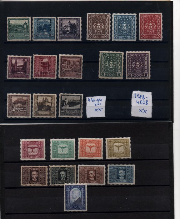 Österreich 1924/1932 - Sammlung I. Republik mit schönen Sätzen u.a. Medusenköpfe in B Zähnung postfrisch - Katalognummer 398B-544
