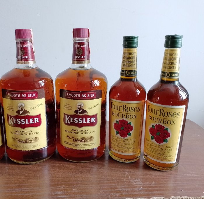 Kessler 2x American Blended Whisky - Four Roses 2x 6yo  - 70cl, 1.75 litres - 4 flasker