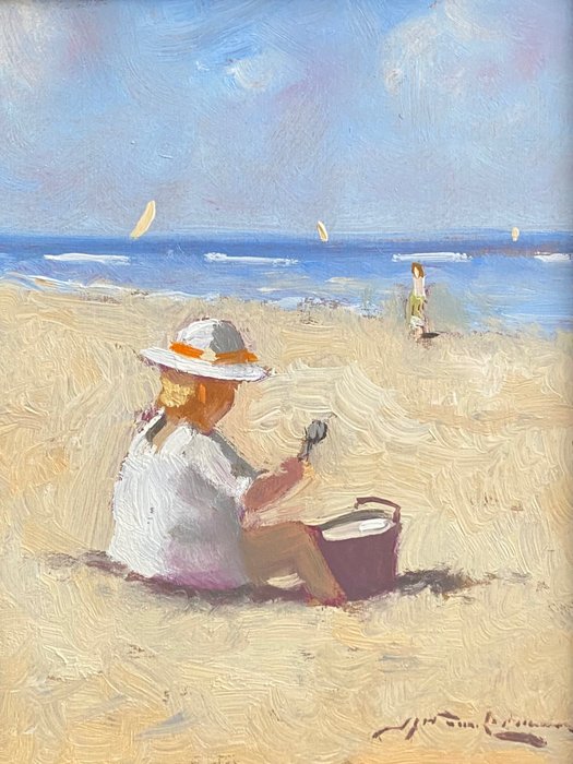 Joop van Leeuwen (1962-) - Kindje met emmer op het strand