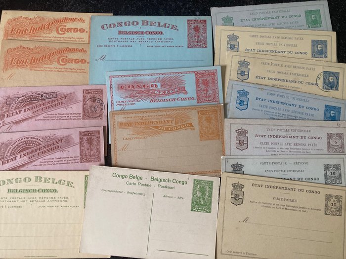 Congo Belgian 1886/1942 - Colecție mică de 16 cărți poștale nefolosite, dintre care 5 cu un card de răspuns