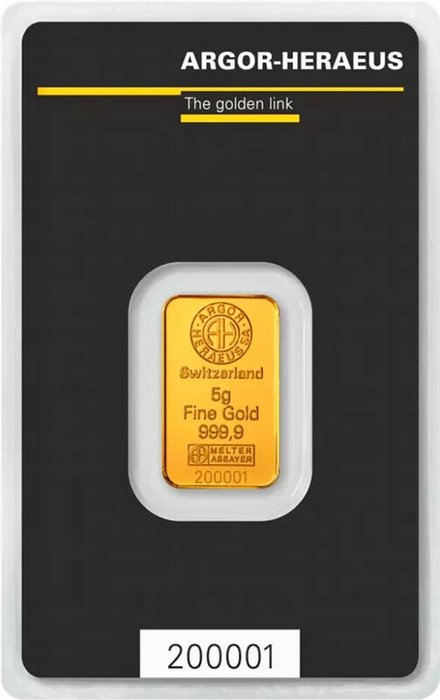 5 gram - Gull .999 - Argor - Forseglet og med sertifikat