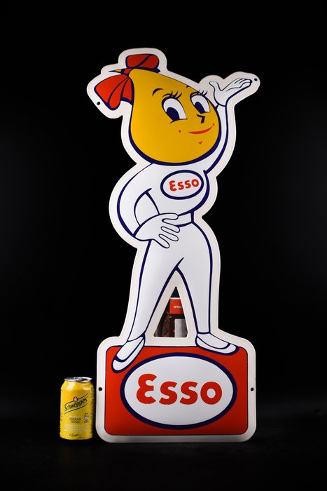 Sign - Esso - XXL LADY; advertising lasercut enamel sign; great craftmanship