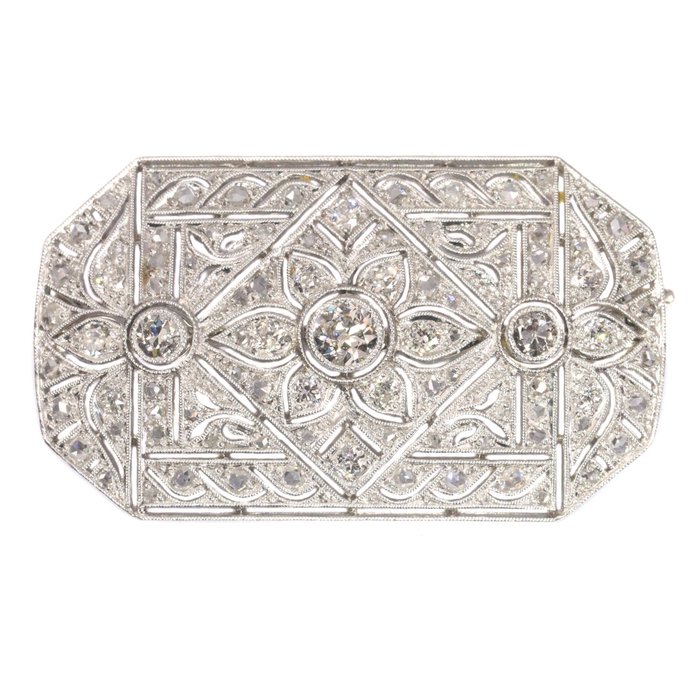 vintage Art Deco, anno 1930 - Brooch - 14 kt. Platinum, White gold Diamond  (Natural) - Diamond 