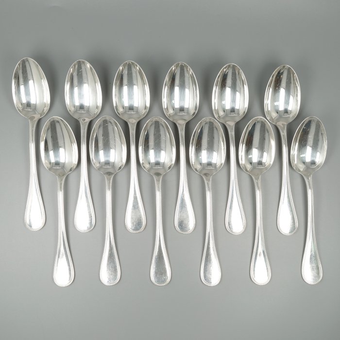 Christofle - Model Perles - Dinerlepels - 勺 (12) - 銀盤