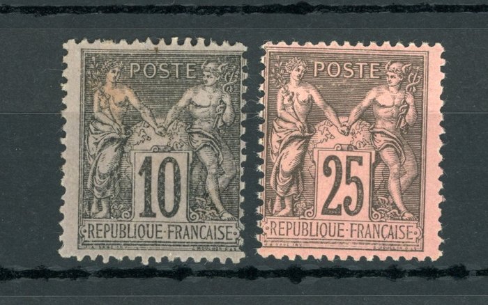 Francia 1877/1886 - Salvia tipo II, N bajo U - Yvert n°89 et 97
