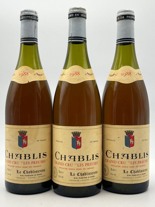 1988 La Chablisienne "Les Preuses" - Chablis Grand Cru - 3 Flaskor (0,75L)