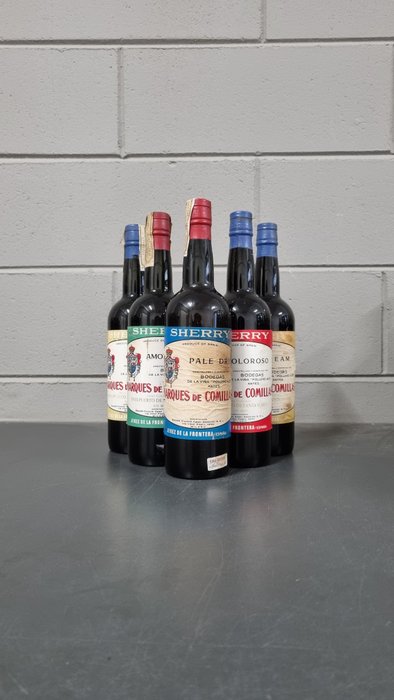 Marques de Comillas "Vina Pollero Alto" Sherry: Pale Dry, Amontillado, Oloroso & Cream x2 - Jerez - 5 Flasker  (0,75 l)
