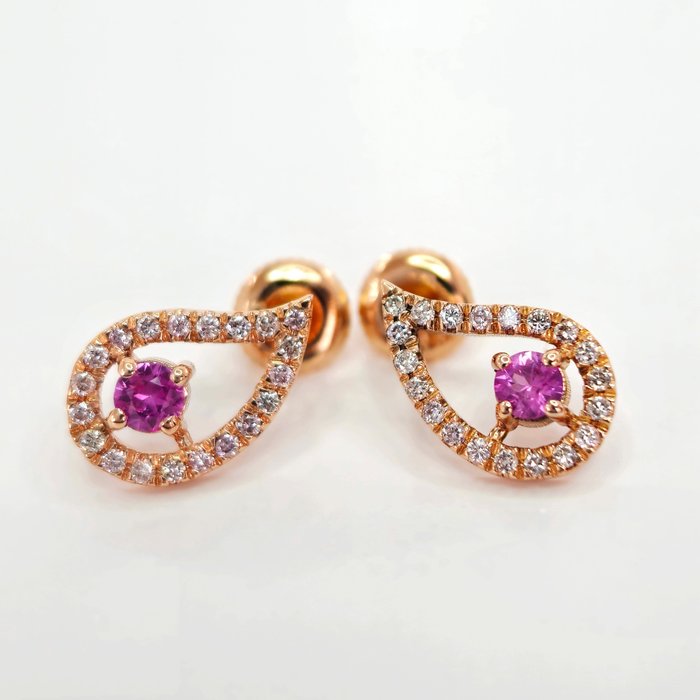 *no reserve* 0.40 ct Pink Sapphire & 0.40 ct N.Fancy Pink Diamond Designer Earrings - 2.31 gr - 14 carats Or rose - Boucles d'oreilles - 0.40 ct Saphir - diamant