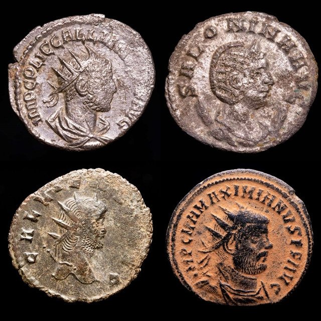 Roman Empire. Salonina, Maximianus Herculius & Gallienus (x2). Lot comprising four (4) antoninianus From Rome, Antioch & Cyzicus mint.  (No Reserve Price)
