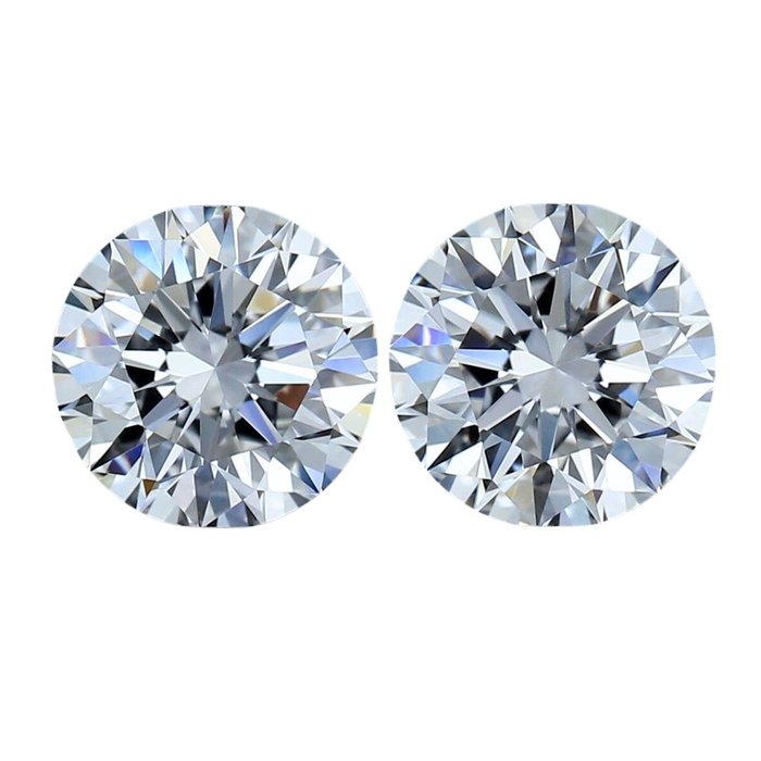 2 pcs Diamantes - 2.00 ct - Brilhante, Redondo - D (incolor) - IF (perfeito)