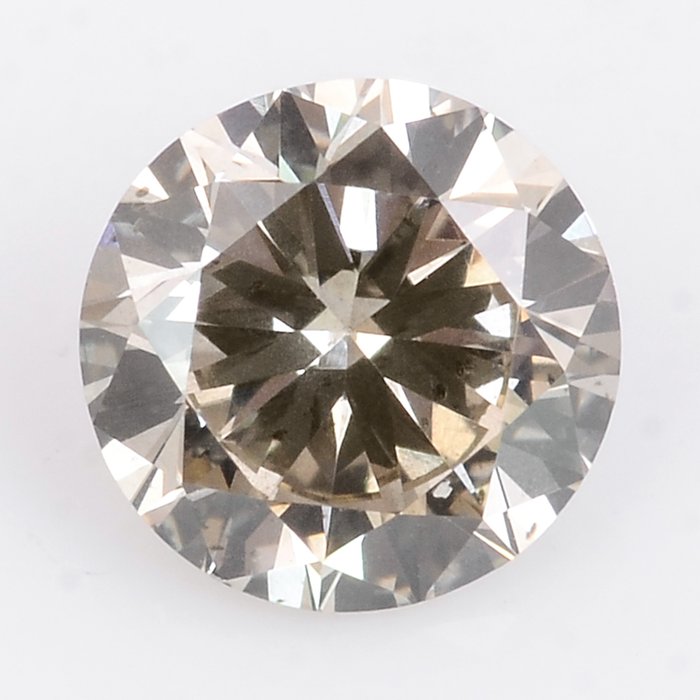 1 pcs 钻石 - 0.30 ct - 明亮型, 圆形明亮式 - S-T, Light Greyish Yellow - VS2 轻微内含二级