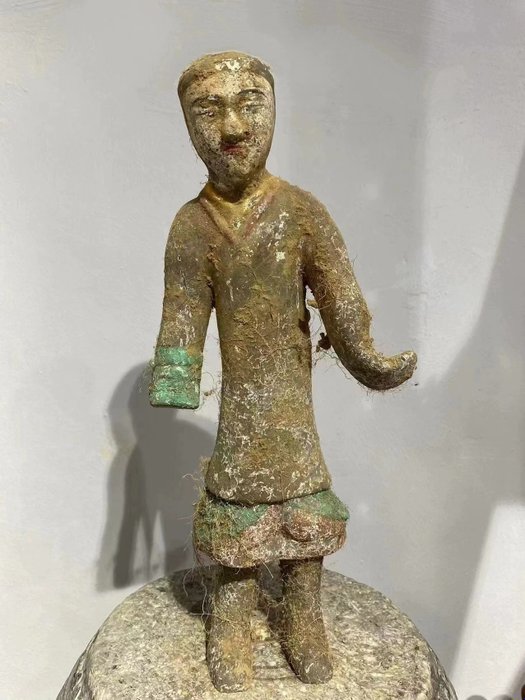 Chinês Antigo, Terracota Estatuetas de cerâmica da Dinastia Han da China - Servos - 38 cm