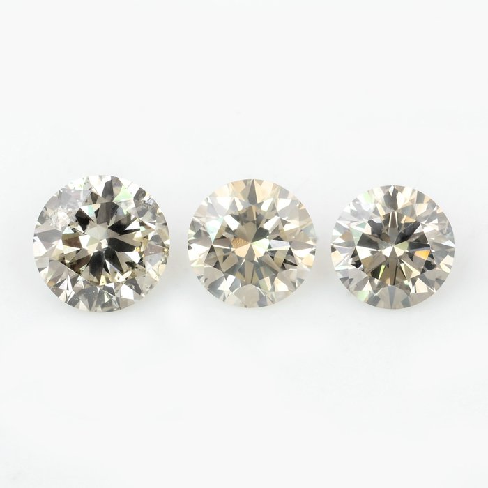 3 pcs 钻石 - 0.59 ct - 明亮型, 圆形明亮式 - Natural Fancy Grey - VS - SI