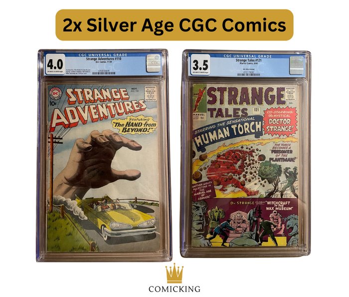 2x Silver Age CGC Comics - Strange Adventures #110 & Strange Tales #121 U. K. Price Variant - 2 Comic