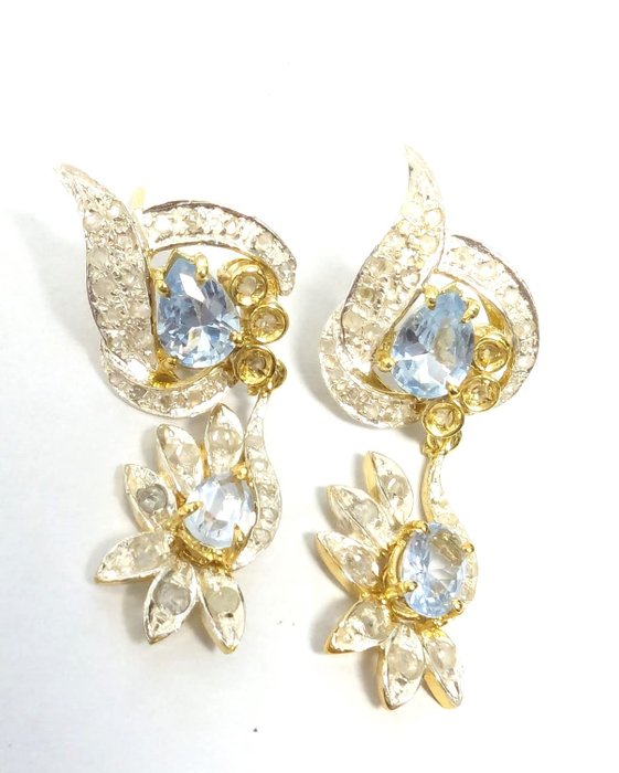 Sans Prix de Réserve - NO RESERVE PRICE - Boucles d'oreilles - 9 carats Argent, Or jaune Topaze - Diamant 