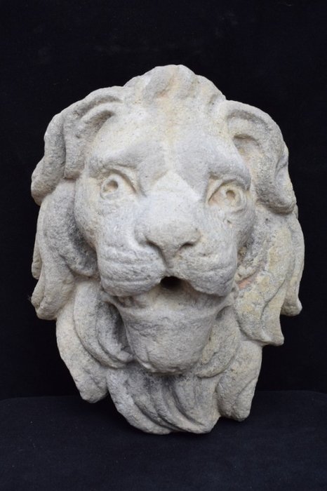 雕刻, Mascherone da fontana - Leone - 30 cm - 砂岩