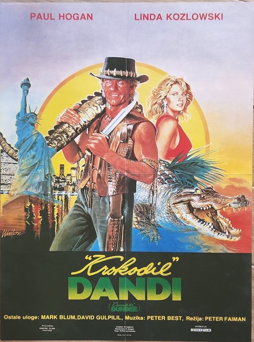  - Cartaz Crocodile Dundee 1986 Paul Hogan, art Daniel Goozee original movie poster
