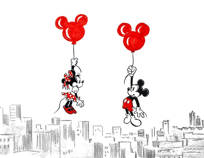 Tony Fernadez - Mickey and Minnie Mouse Inspired by Banksy's "Flying Balloon Girl" (2005) - Hand Signed