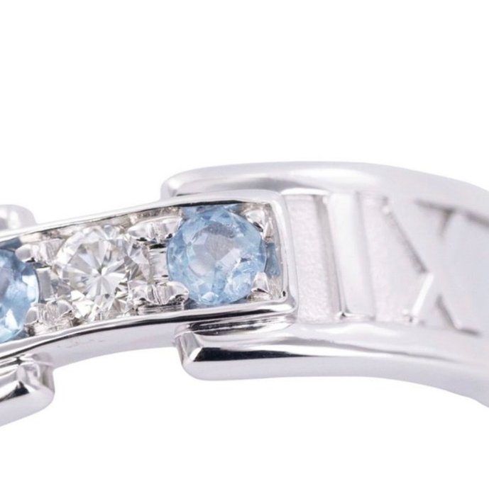 Tiffany & Co. - 18K包金 白金 - 戒指 海蓝宝石 - Diamonds